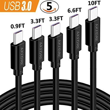 USB Type C Cable, AKEDRE Type C to USB 3.0 Fast Charging Cable 5Pack [10FT 6FT 3FTX2 0.9FT] for Samsung Galaxy Note 8 S8 S8 , V20, HTC 10 & More