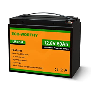 ECO-WORTHY 50Ah 12.8V Lithium Battery Emergency Power Backup Rechargeable LiFePO4 Lithium Iron Phosphate with 3000  Deep Cycles and BMS Protection, Perfect forRV, Boat, Marine, Solar Panel System