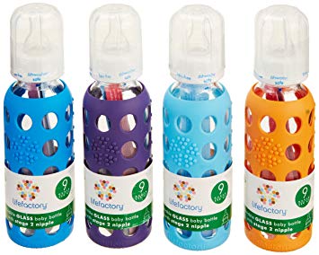 Lifefactory Glass Baby Bottles 4 Pack (9 oz. in Ocean, Sky, Orange, Royal Purple)