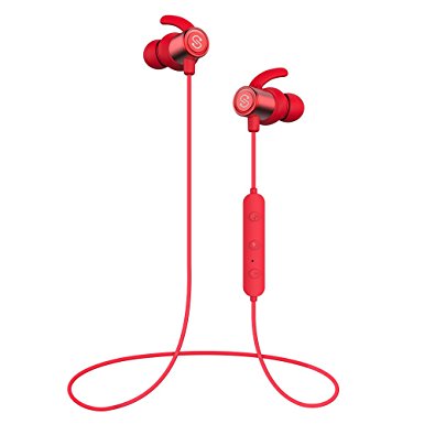 SoundPEATS Magnetic Wireless Earbuds Bluetooth Headphones Sport In-Ear IPX 6 Sweatproof Earphones with Mic (Super sound quality Bluetooth 4.1, aptx, 8 Hours Play Time, Secure Fit Design) (Red)