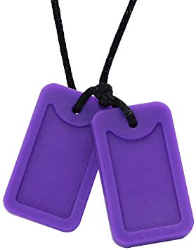 Sensory Chew Necklace for Kids Adults, Silicone Dog Tags Pendant Chewy Jewelry for Autism ADHD Baby Oral Motor Chewing Biting Teething Needs, Fidget Chewable Necklace (Purple)