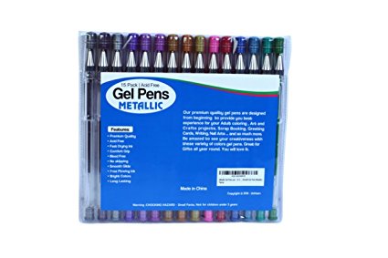 Metallic Gel Pens set - 15 Unique colors pens with Case from Uchtam -Best suited for Adult coloring book and Gifts. Non-Toxic, Long Lasting Ink, Acid Free, Smooth Ink Flow