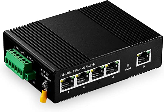 Binardat 5 Port PoE Din Rail Industrial Ethernet Switch, 4 PoE IEEE802.3af/at, 1 Uplink, 10/100Mbps, Fanless Wall Mount, with One 60W PoE Power Supply