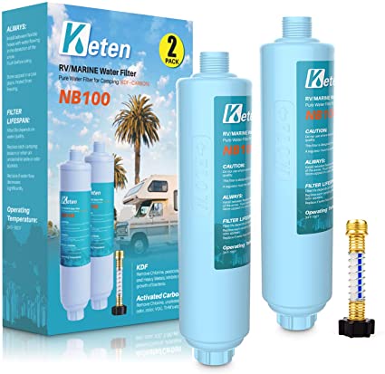 Keten RV/Marine Inline Water Filter, NSF Certified, Reduces Lead, Fluoride, Chlorine, 2 Pack Drinking Filter with1 Hose Protector