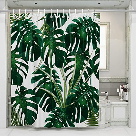 JOTOM Bathroom Shower Curtain Waterproof Shower Curtains with 12 Hooks,Bathroom Decorations Bath Curtain Durable Polyester Bathroom Curtain 72 X 72 Inches (Green Leaf C)