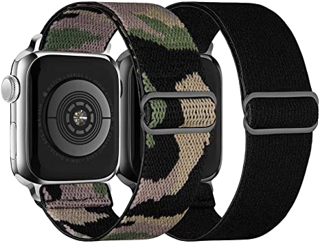 Compatible with Apple Watch Bands 38mm 40mm 42mm 44mm, Adjustable Stretchy Braided Sport Women Men Elastic Bands Straps for iWatch Series 6/5/4/3/2/1 SE,2 Pack