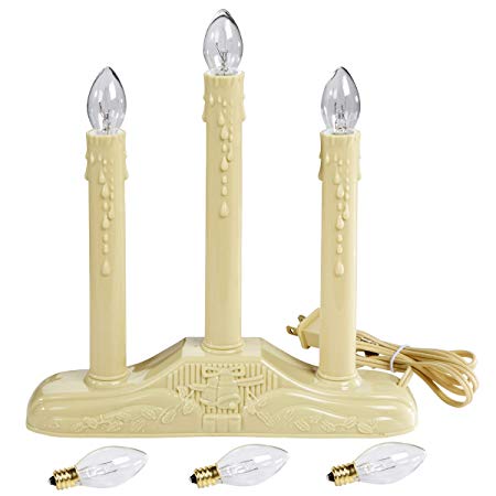 Holiday Joy - 3 Light Candle Candoliers Extra Bulbs - Great Electric Window Candle Lamp (3 Lights)