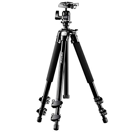 Mantona Scout tripod (max. working height 144 cm, inkl. ball head with quick release plate compatible with Manfrotto PL200, max. capacity 5kg, built-in bubble level)