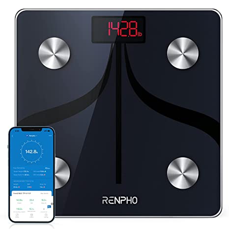 RENPHO Bluetooth Body Fat Scale, Smart BMI Digital Bathroom Scale, Large Size 11.8*11.8 inch, Precise Wireless Weight Scale, 13 Body Composition Health Metrics Analyzer Sync with App, 400 lbs Black