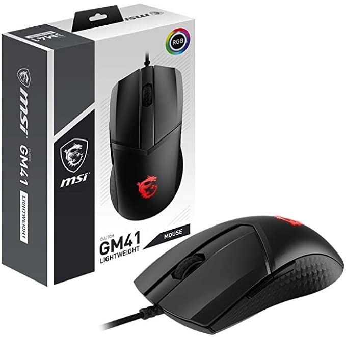 MSI Clutch GM41 Lightweight Gaming Mouse, 16,000 DPI, 60M Omron Switches, RGB Mystic Light, 6 Programmable Buttons, PC/Mac