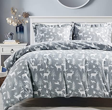 Softan 2 Pieces Bedding Printed Duvet Cover Set with Zipper Closure - Soft & Breathable Washed Microfiber Pattern Twin/Twin XL Size Duvet Cover for Corner Ties - Forest