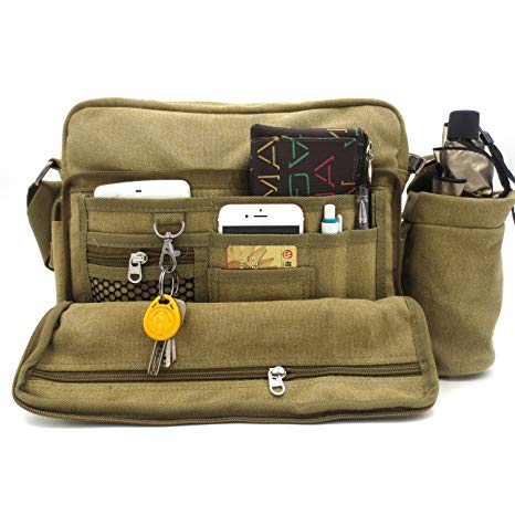MiCoolker Multifunction Classic Versatile Mens and Womens Canvas Messenger Bag Handbag Crossbody Shoulder Bag Leisure Bag Travel Purse Change Packet