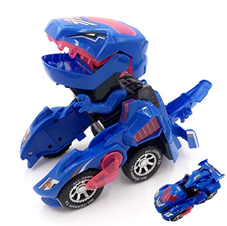 Kidsonor Kids Transformed Dinosaur Robot Car, Electronic Dino Robot Vehicle Car Toy Battery Power with LED Light Music (Blue Dino)
