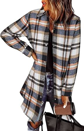 EVALESS Color Block Plaid Shacket Jacket Womens Fall Clothes Fashion Outfits