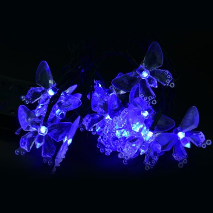 Led Solar Lights, iThroughTM Led Christmas Lights 15ft 20 Led Solar Fairy String Lights Butterfly Lights 2 Modes for Christmas Party, Party, Brithday, Halloween, Wedding, Outdoor, Gardens and Homes