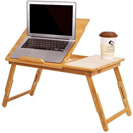 Dporticus Natural Bamboo Adjustable Laptop Table Foldable Computer Desk Tilting Top W/Drawer Bed Tray