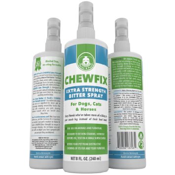 Extra Strength Pet Chew and Scratch Repellent - Chewfix Bitter Spray - Best Deterrent for Cat and Dog Indoor Furniture Training - Professional No-Stain No-Sting Formula - 100 365 Day Guarantee