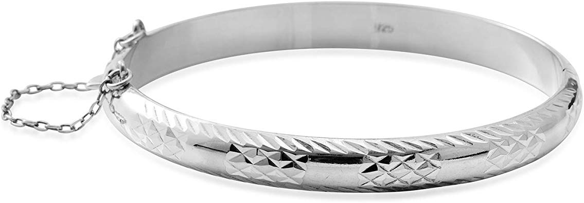 925 Sterling Silver Diamond Cut Bangle Cuff Bracelet for Women 7" Jewelry Gift