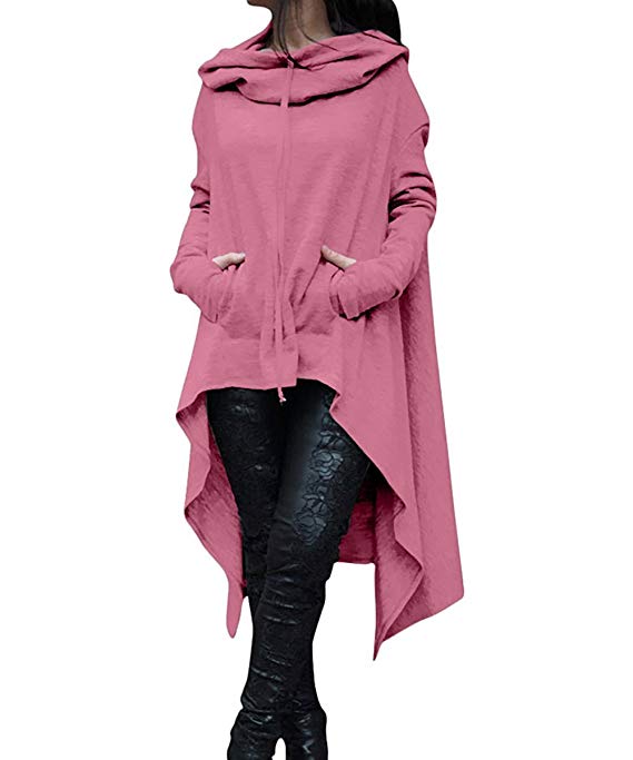 ThusFar Women's Loose Solid Color Pullover Hoodie Irregular Hem Sweatshirts Dress S-4XL