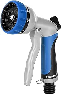 RESTMO Hose Pipe Spray Gun, Heavy Duty Garden Hose Spray Gun, High Pressure Hose Nozzle, Metal Hand Sprayer with 7 Patterns and Water Flow Control, Ideal to Water Plant & Lawn, Wash Car & Pet, Blue