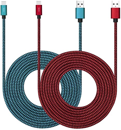 USB Type C Cable 10ft with 3A Fast Charging, 2Pack 10ft USB-C Nylon Braided Super Durable Charging Cord Data Sync Compatible with Galaxy S10/S9/S8/Google Pixel/LG/OnePlus/Moto and More (Red   Blue)