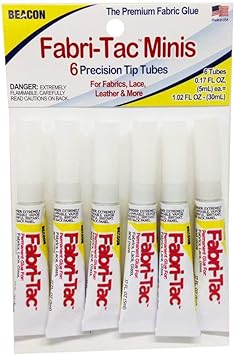 Beacon Fabri-Tac Premium Fabric Glue - Quick Drying, Crystal Clear, Permanent - for Fabrics, Canvas, Lace, Wood and More, 6 Tube Bag, 1-Pack