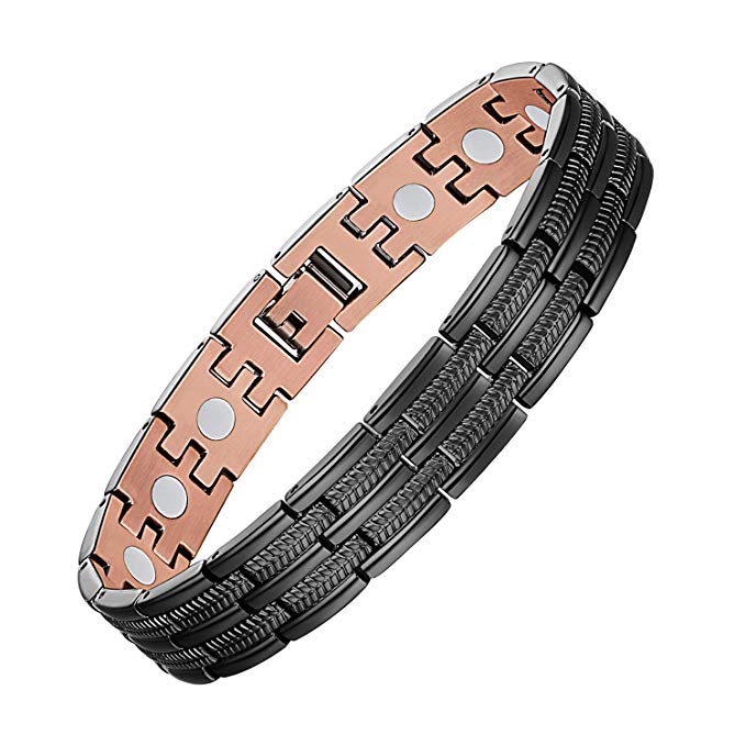 Jeracol Copper Magnetic Bracelet - Strong Magnetic Therapy Bracelet for Men Magnetic Bracelets for Arthritis Pain Relief Wristband Adjustable,3500 Gauss (Black Copper Magnetic Bracelet)