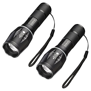 Rockbirds LED Water Resistant Flashlight of 5 Modes Tactical Torches for Outdoor with Bottom Click (T6 2Pack)