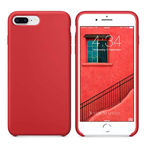 SURPHY iPhone 8 Plus Case, iPhone 7 Plus Case, Liquid Silicone Gel Rubber iPhone 7 Plus Shockproof Case with Soft Microfiber Cloth Lining Cushion 5.5 inches (Red)
