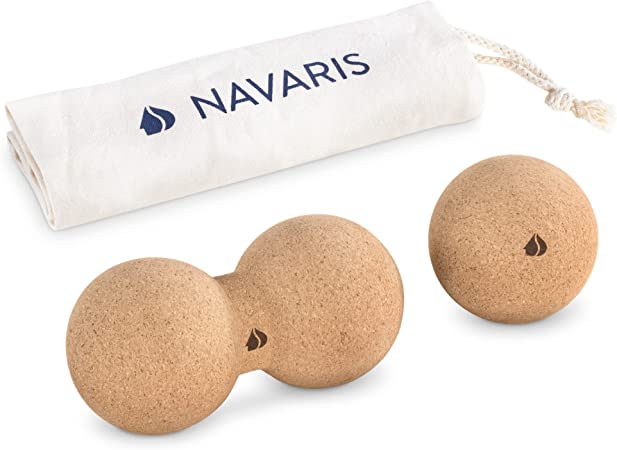 Navaris Cork Massage Roller Ball Set (3 Pieces) - Includes Cork Peanut Roller, Cork Massage Ball, Cork Mini Roller - Rollers for Back and Muscles