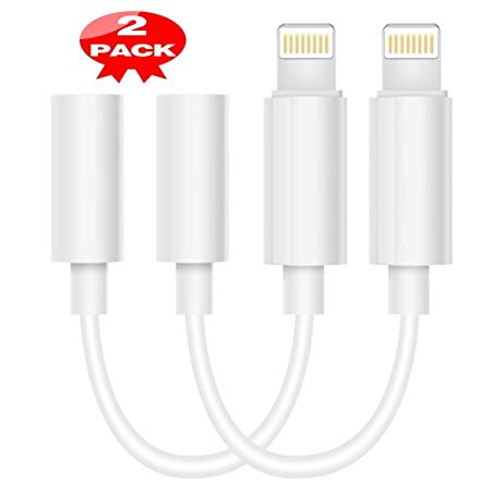 Lightning Adapter[2-Pack], Brocase Lightning Connector to 3.5mm Headphone Earphone Extender Jack Adapter Convenient and Suitable for iPhone 6/6s/7/7 Plus/8/8/Plus- White