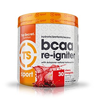 Top Secret Nutrition BCAA Re-Igniter Vegan Amino Acid Supplement with Astaxanthin and Electrolyte, Hydration Blend with Coconut water, 9.91 oz (30 servings), Cherry Margarita