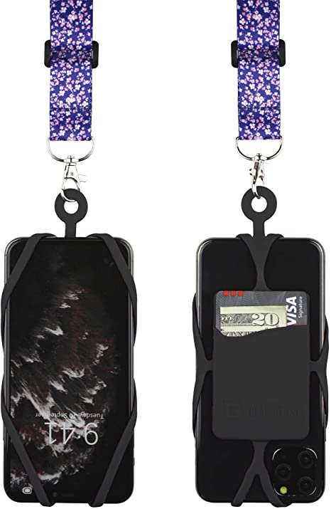 Gear Beast Cell Phone Lanyard - Universal Mobile Phone Lanyard with Case Holder,Card Pocket,Soft Neck Strap,and Adjustable Clip - Compatible with iPhone,Galaxy & Most Smartphones - Cherry Blossom