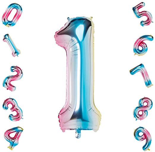 40 Inch Large Rainbow Gradient Number 1 Helium Balloon,Foil Digital Balloons for Party Birthday Decorations
