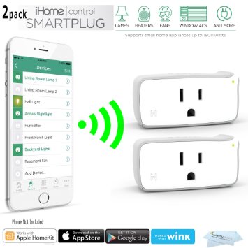 2 Pack iHome Control WiFI Smart Plug (Model iSP5) featuring Apple HomeKit and Android Compatibility , Features broadest platform support including Apple HomeKit (with Siri), Nest, Wink
