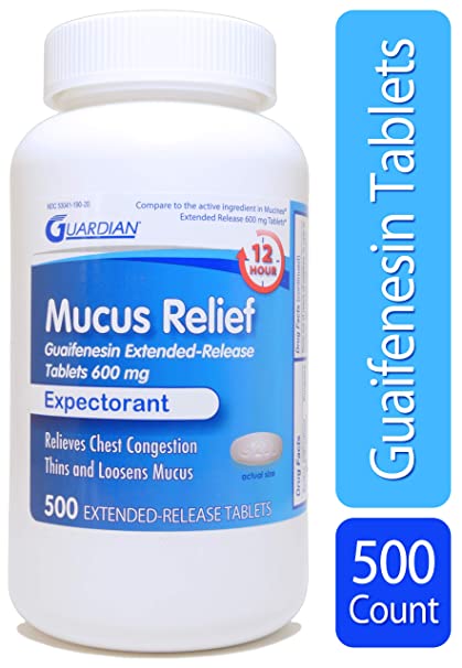Guardian Mucus ER 12 Hour Extended Release Guaifenesin 600mg, Chest Congestion Expectorant Tablets (500 Count Bottle)