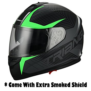 Full Face Matte Green Dual Visor Street Bike Motorcycle Helmet for Triangle [DOT] (X-Large)