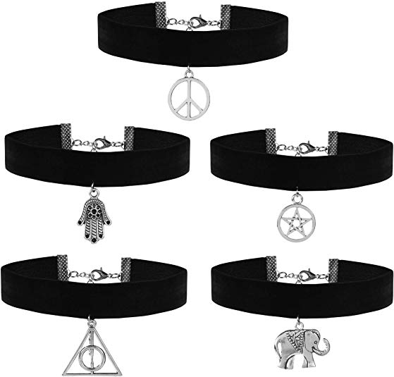 SGM 5 Pieces Black Velvet Choker Necklace Set for Women, Girls and Teenagers