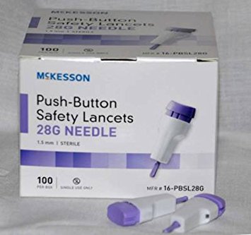 McKesson Lancet, Push-Button Safety, Purple, Depth Settings : 1.5 mm Depth - 100 Per Box