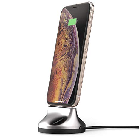 Sinjimoru iPhone Dock, iPhone Stand for iPhone Xs/X/ 7/8/ 6 and iPod Docking Station, Apple MFi Certified Lightning Cable included. Sync Stand Chrome for iPhone, Smoky Silver.