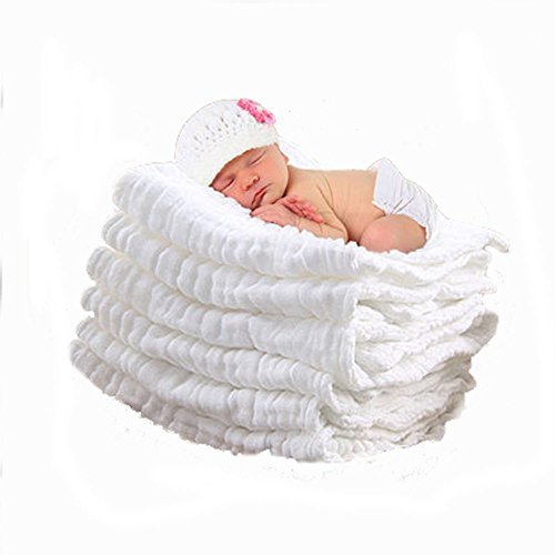 Lucear Newborn Muslin Cotton Warm Baby Bath Towels White Also for Baby Swaddle Blanket - 1pcs