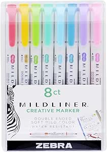 Zebra Pen Mildliner Double Ended Highlighter Set, Broad and Fine Point Tips, Assorted Ink Planner Colors, 8-Pack (78108)