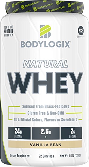 Bodylogix Natural Grass-Fed Whey Protein Powder, NSF Certified, Vanilla Bean, 1.6 Pound
