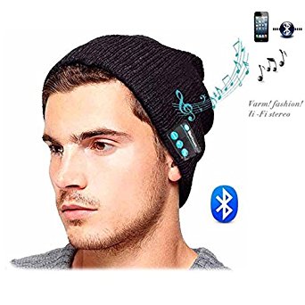 Ubit Men Women Winter Outdoor Sport Bluetooth Stereo Magic Music Hat Wireless Bluetooth Earphone Hat for Iphone Smartphone (Black)­