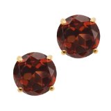200 Ct Round 6mm Red Garnet 14K Yellow Gold Stud Earrings