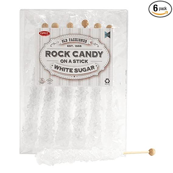 Extra Large Rock Candy Sticks (22g): 6 White Rock Candy Sticks - Original - Individually Wrapped for Party Favors, Candy Buffet, Showers, Receptions, Old Fashioned Espeez Bulk Candy on a Stick