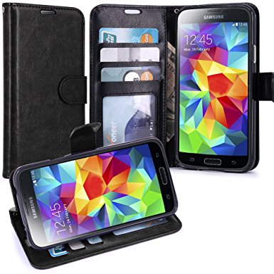 S5 Case, LK Galaxy S5 Wallet Case, Luxury PU Leather Case Flip Cover with Card Slots & Stand For Samsung Galaxy S5, BLACK