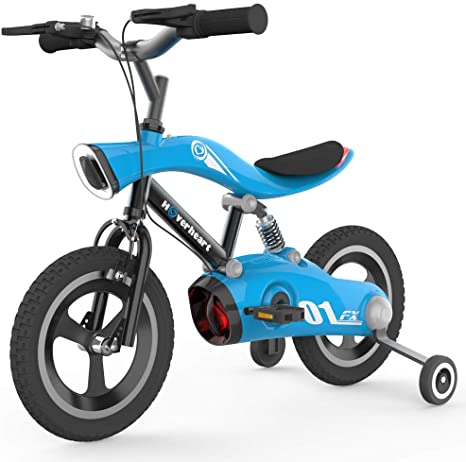 HOVER HEART Kids Bike, 12'' Wheels Children Bicycle with Led Lights and Training Wheels, Blue and Red Color for 4~8 Years Old Boys & Girls
