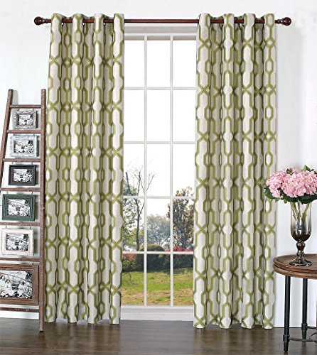 MYSKY HOME Lined Jacquard Room Darkening Curtains for Bedroom, 52 by 84 inch, Green (1 Panel)