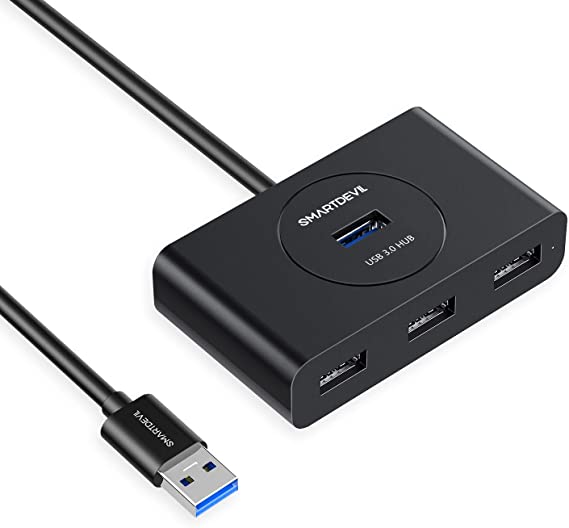SmartDevil USB 3.0 Hub,4-Port, 1M Long Cable, High-Speed USB Splitter Portable Extension Data Hub Compatible for MacBook, Mac Pro/mini, Surface Pro, XPS, USB Flash Drives and More, Black